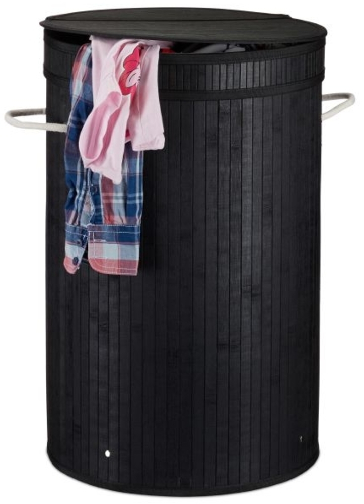 2 x Wäschekorb Bambus mit Deckel schwarz Bild 1