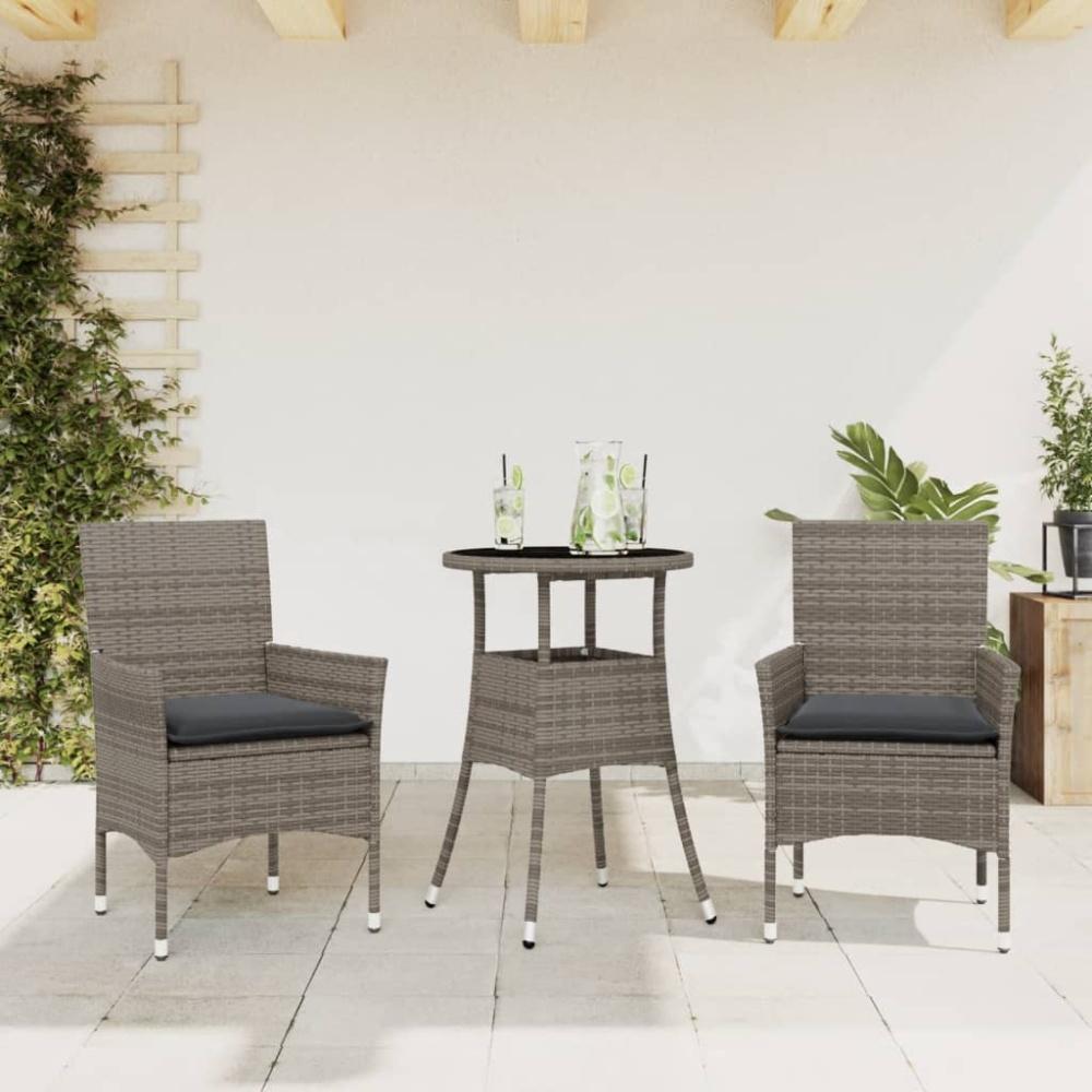 vidaXL 3-tlg. Garten-Essgruppe mit Kissen Grau Poly Rattan und Glas 3278621 Bild 1