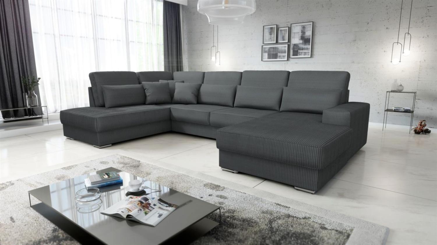 Wohnlandschaft Sofa U-Form NEVIO Stoff Scala Dunkelgrau Ottomane Rechts Bild 1