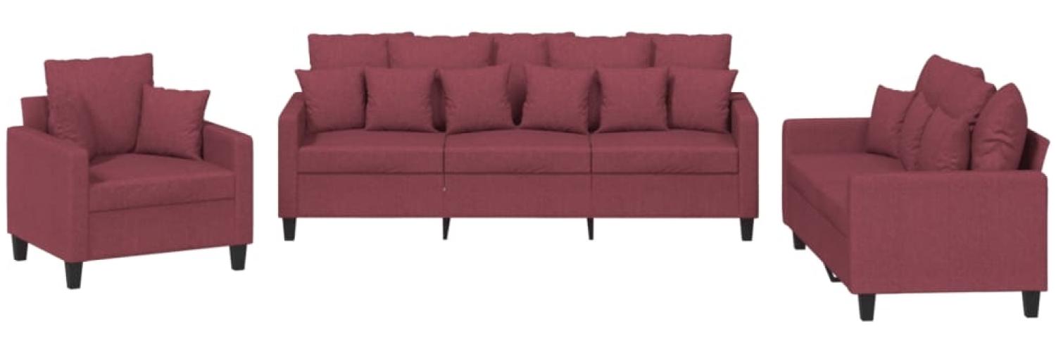 vidaXL 3-tlg. Sofagarnitur mit Kissen Weinrot Stoff 3201638 Bild 1