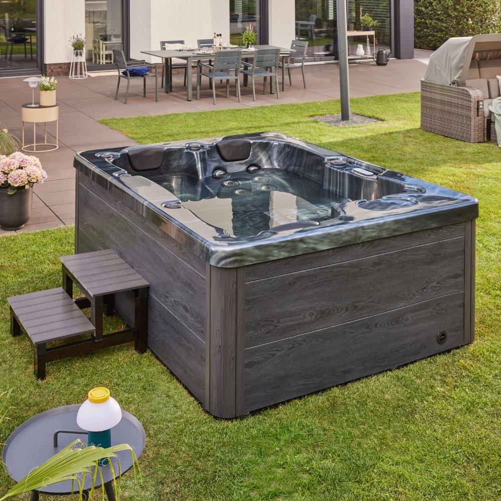 HOME DELUXE Outdoor Whirlpool BLACK MARBLE - Mit Treppe und Thermoabdeckung Bild 1