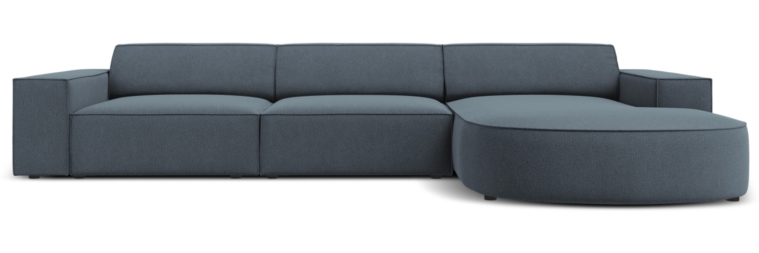 Micadoni 4-Sitzer Samtstoff Sofa Jodie runde Recamiere Rechts Strukturierter Stoff Blau Kunststoff schwarz Bild 1