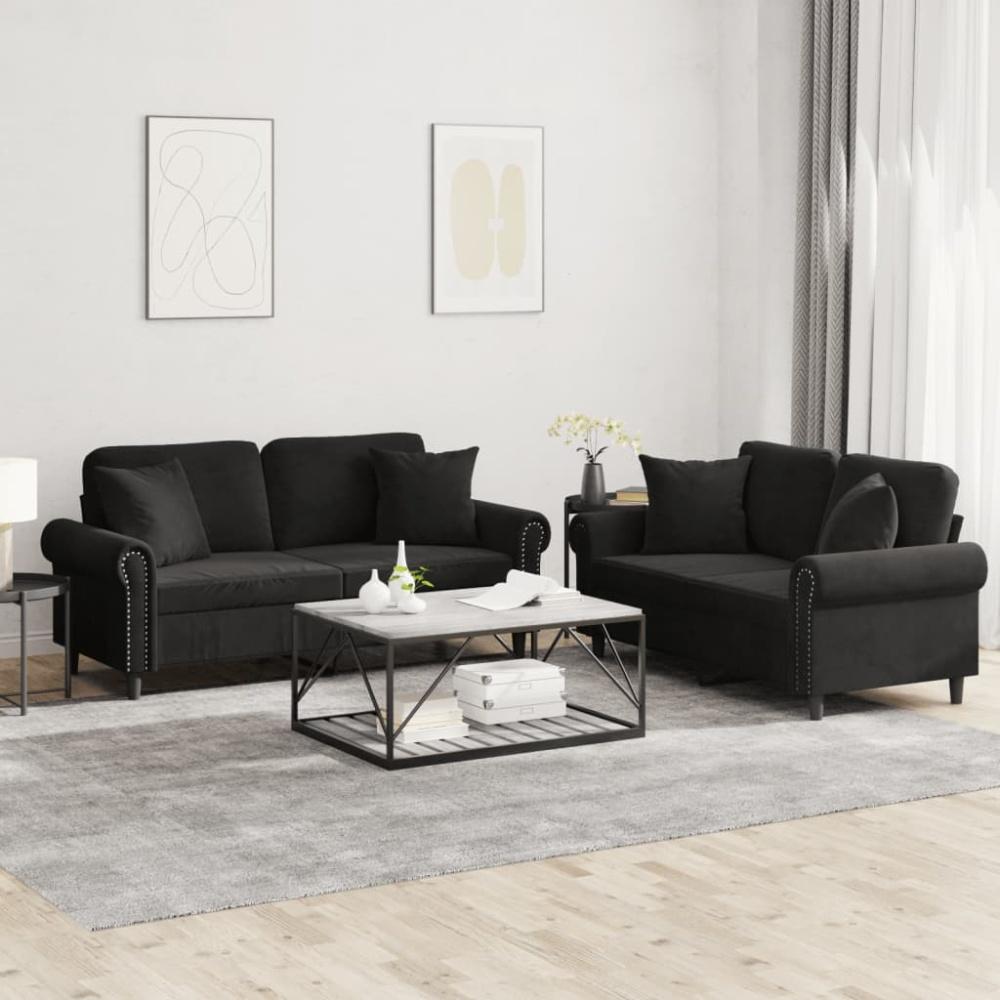 vidaXL 2-tlg. Sofagarnitur mit Kissen Schwarz Samt 3202235 Bild 1