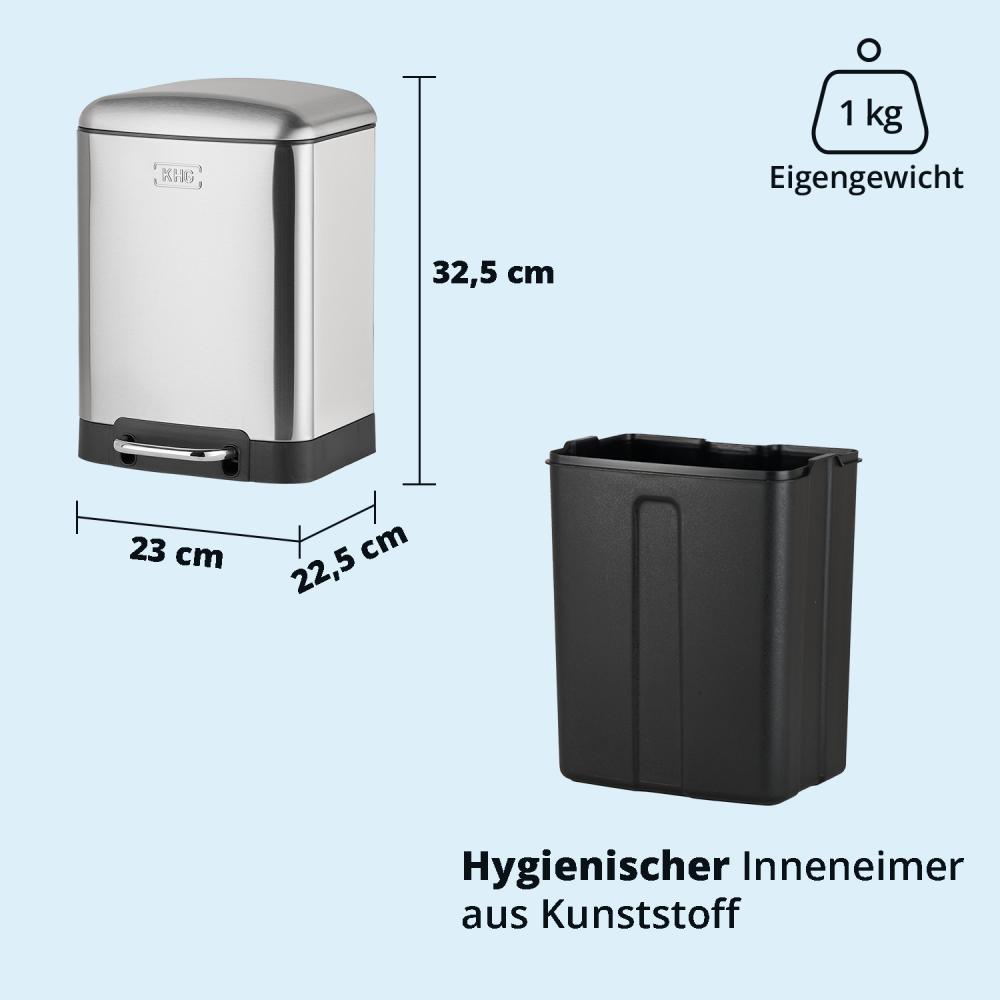 KHG Abfalleimer, Mülleimer 6 Liter Silber Edelstahl mit Soft-Close Deckel | herausnehmbarer Kunststoff Inneneimer | Treteimer, Kosmetikeimer für Küche, Badezimmer, Büro… Bild 1