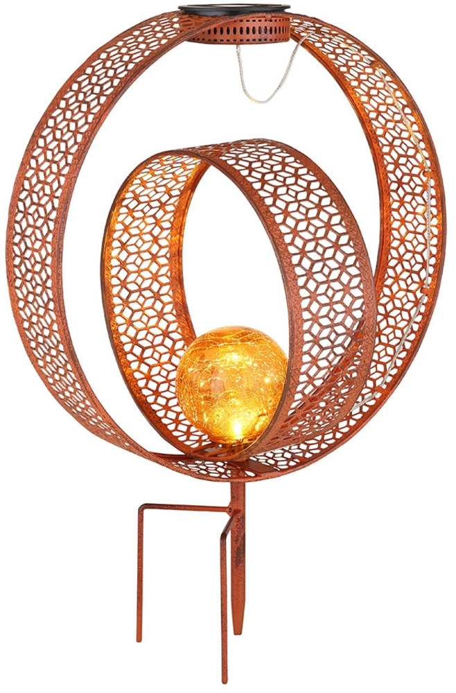 LED Solarleuchte, Erdspieß, Crackle-Glas, rost, H 42 cm Bild 1