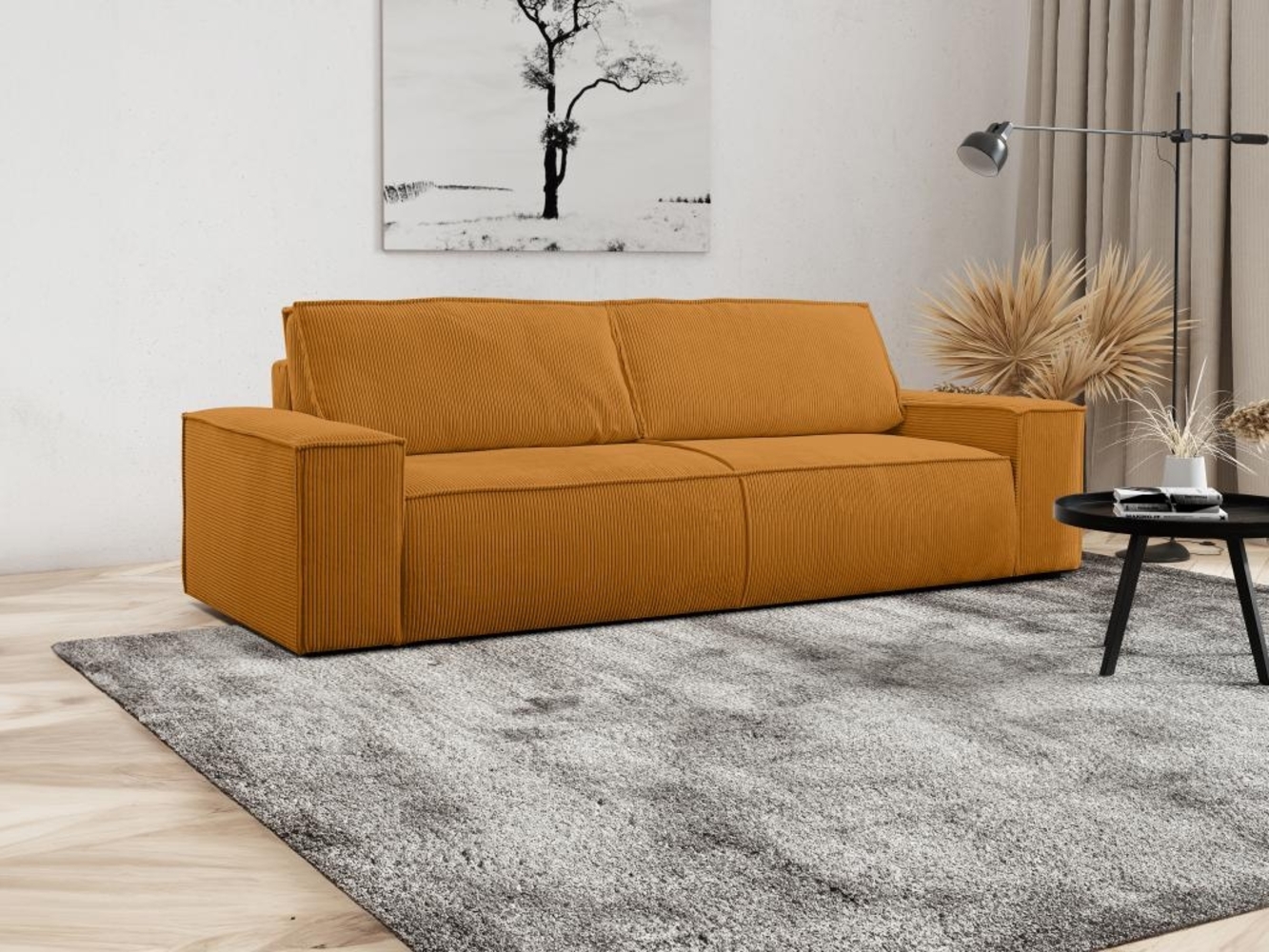 Vente-unique - Schlafsofa 4-Sitzer - Cord - Hellorange - AMELIA Bild 1