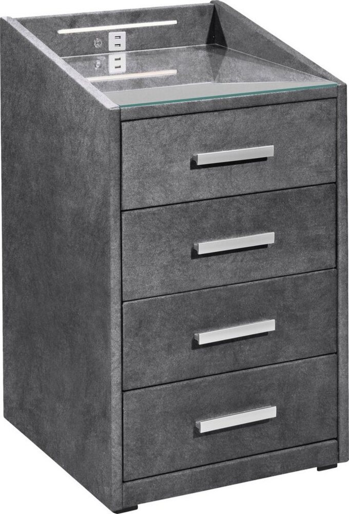 Stella Trading KALLISTO Nachttisch Boxspringbett, Anthrazit - Funktionaler Nachtschrank mit USB-Anschluss und LED-Beleuchtung - 47 x 76 x 46 cm (B/H/T) Bild 1