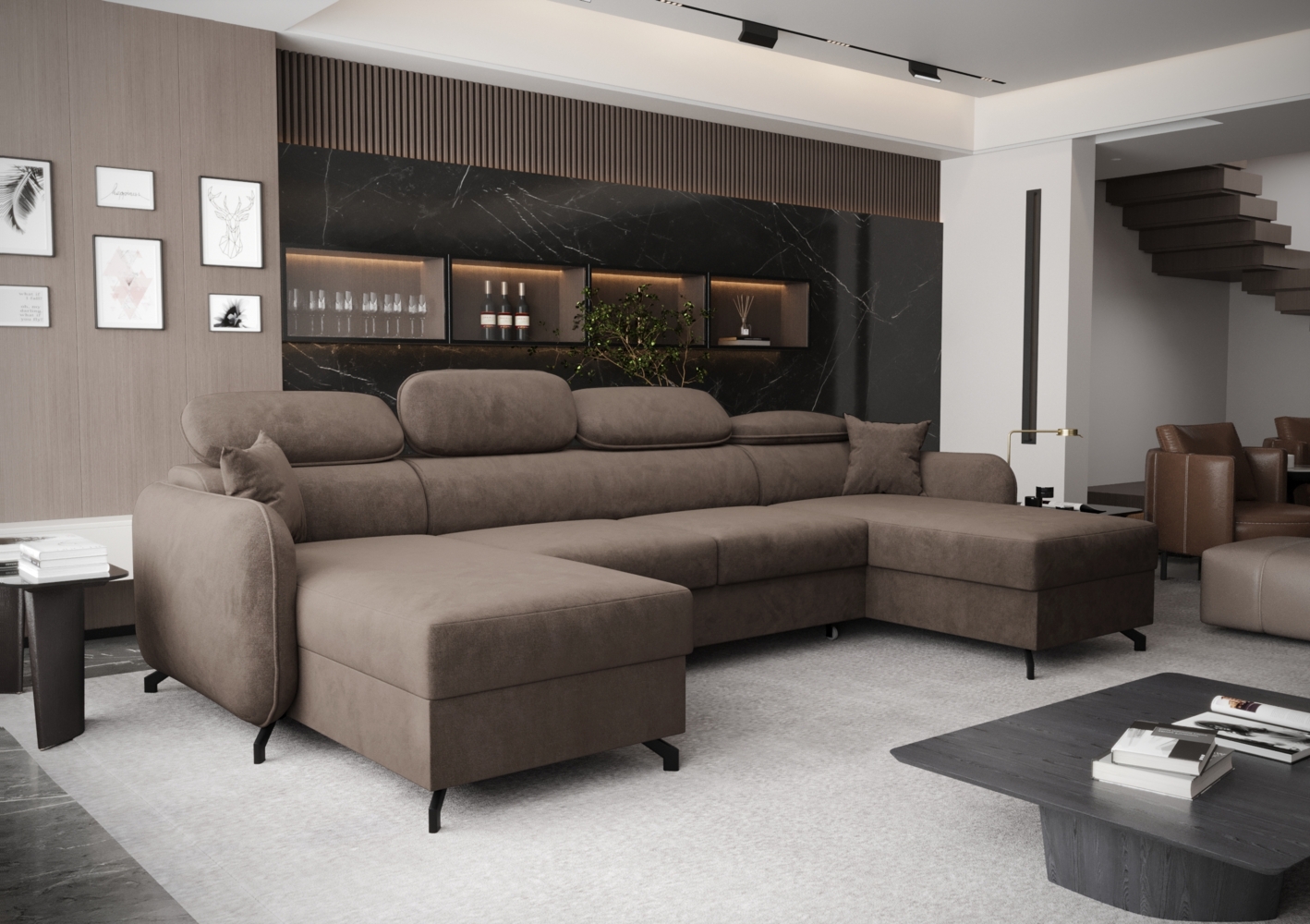 AX LIVING Ecksofa mit Schlaffunktion Ribella 5 345cm Braun U-Form Bild 1