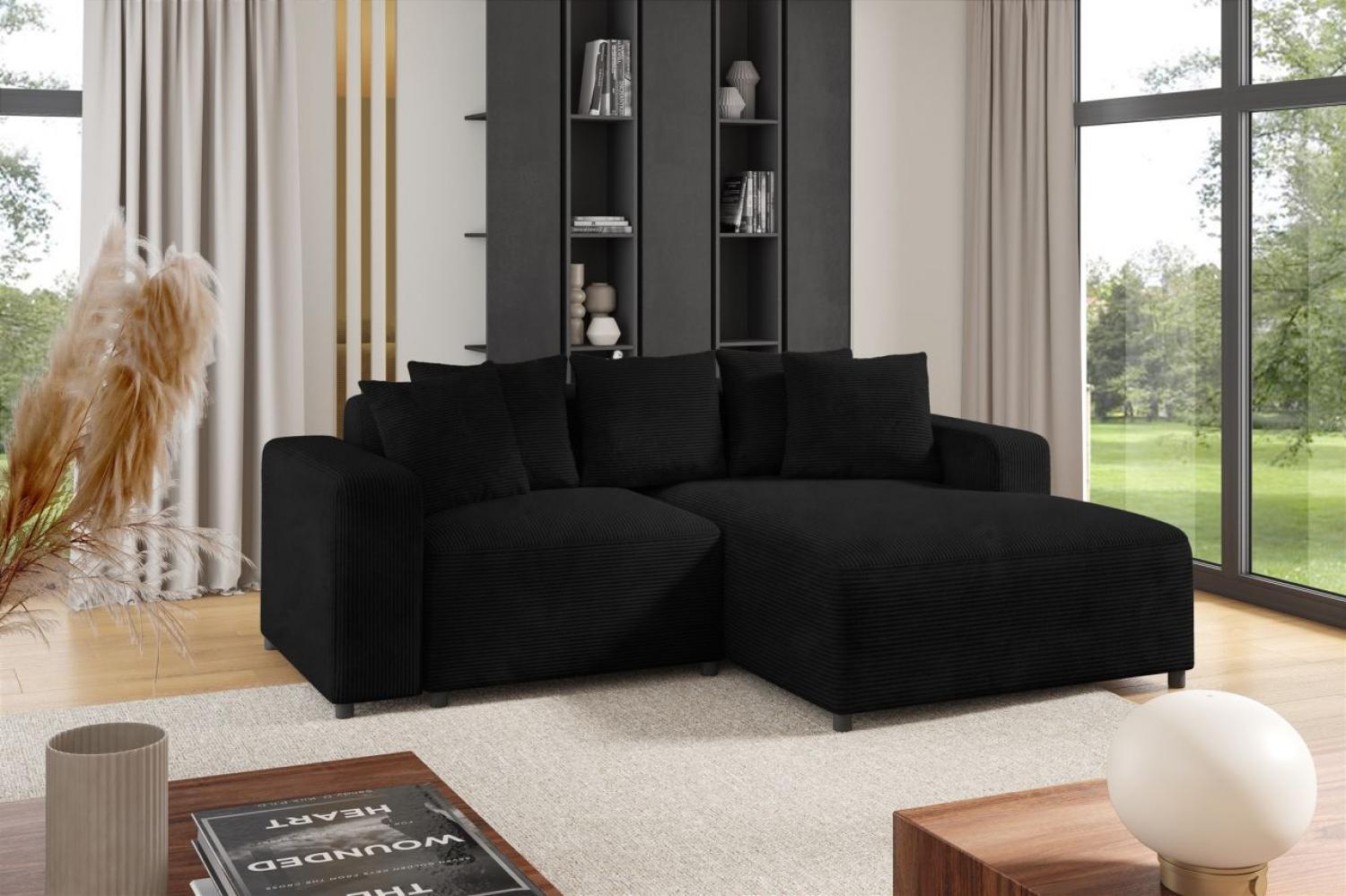 Ecksofa Designersofa Sofa MEGAN XS in Stoff Poso Schwarz Ottomane Rechts Bild 1