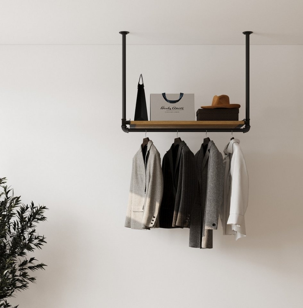 RSR Hangers Garderobenleiste Kleiderstange Garderobe „MIK“ mit Eichenholz Ablage Bild 1