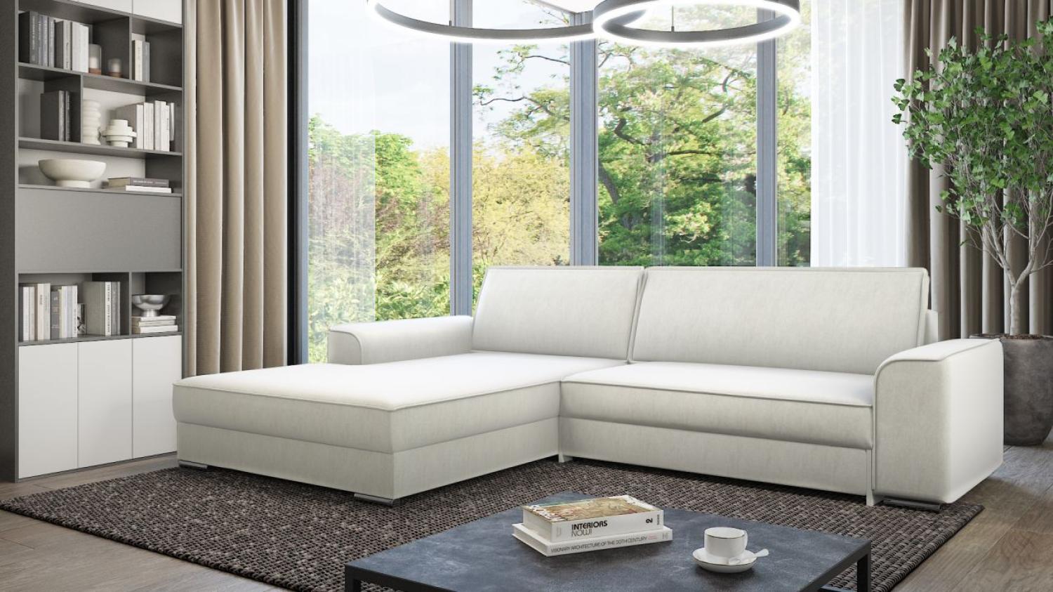 Ecksofa mit Schlaffunktion SANTIAGO Stoff Gusto Creme Ottomane Links Bild 1