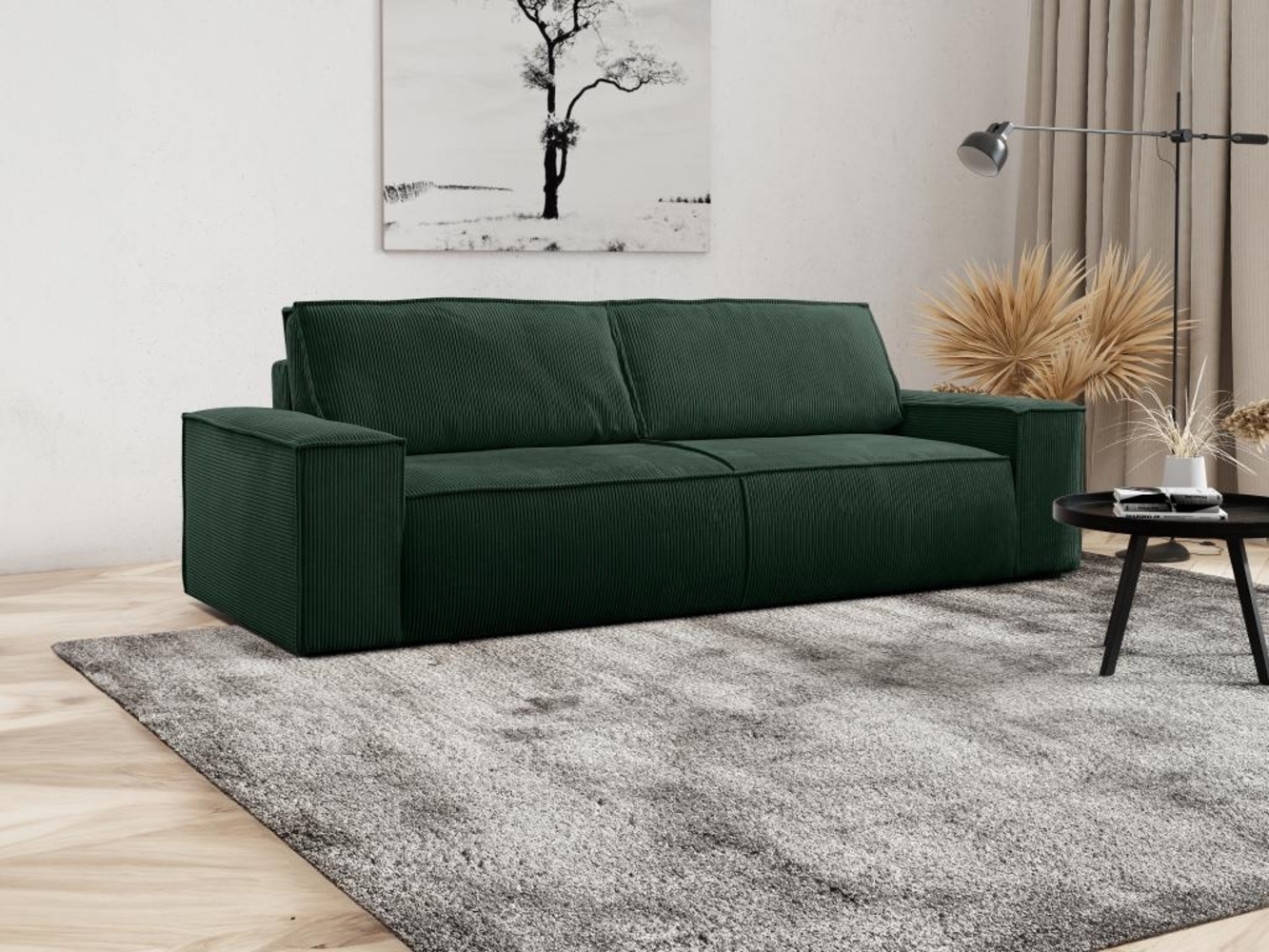 Vente-unique - Schlafsofa 4-Sitzer - Cord - Tannengrün - AMELIA Bild 1