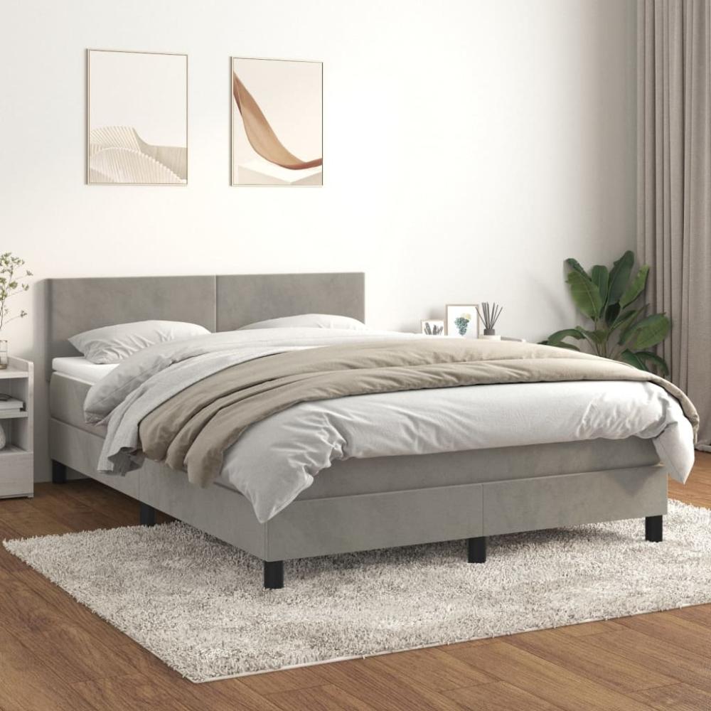 vidaXL Boxspringbett mit Matratze Hellgrau 140x190 cm Samt 3141179 Bild 1