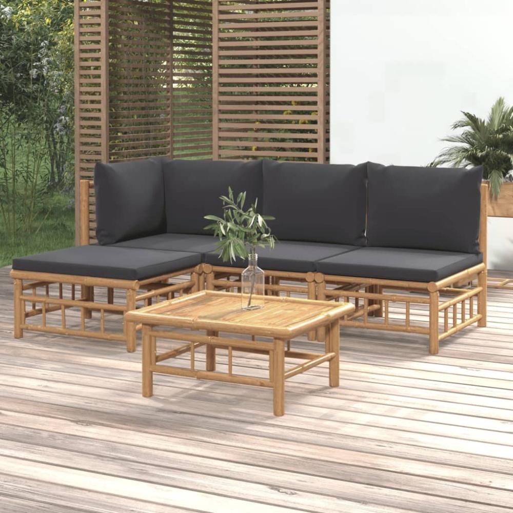 vidaXL 5-tlg. Garten-Lounge-Set mit Dunkelgrauen Kissen Bambus 3155209 Bild 1