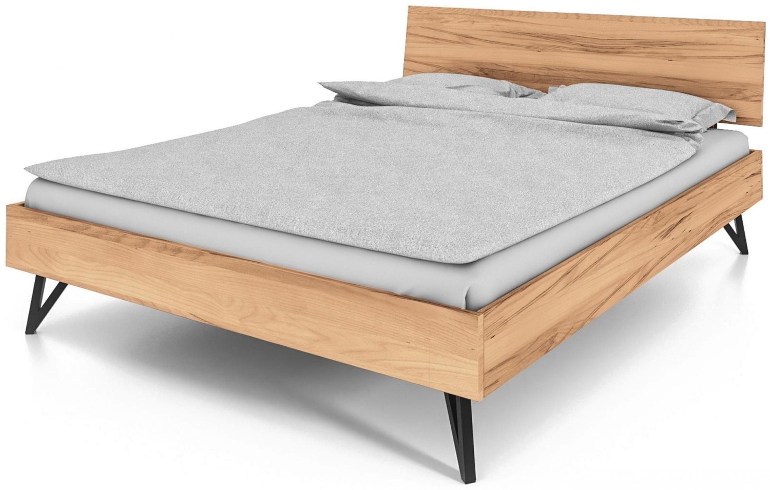 Bett Rolo 200x200 cm aus Kernbuche bianco massiv Holzkopfteil und Metallbeinen Bild 1