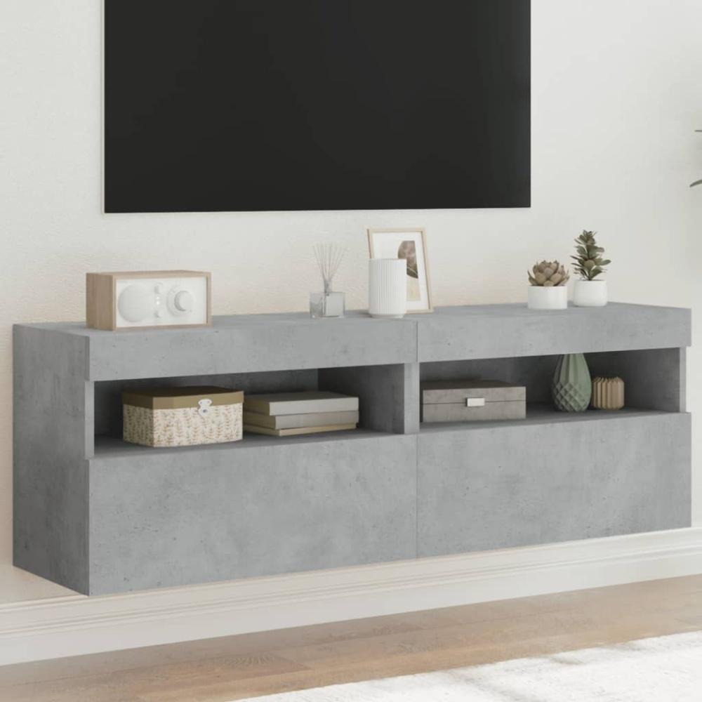 vidaXL TV-Wandschränke mit LED-Leuchten 2 Stk. Betongrau 60x30x40 cm 837190 Bild 1