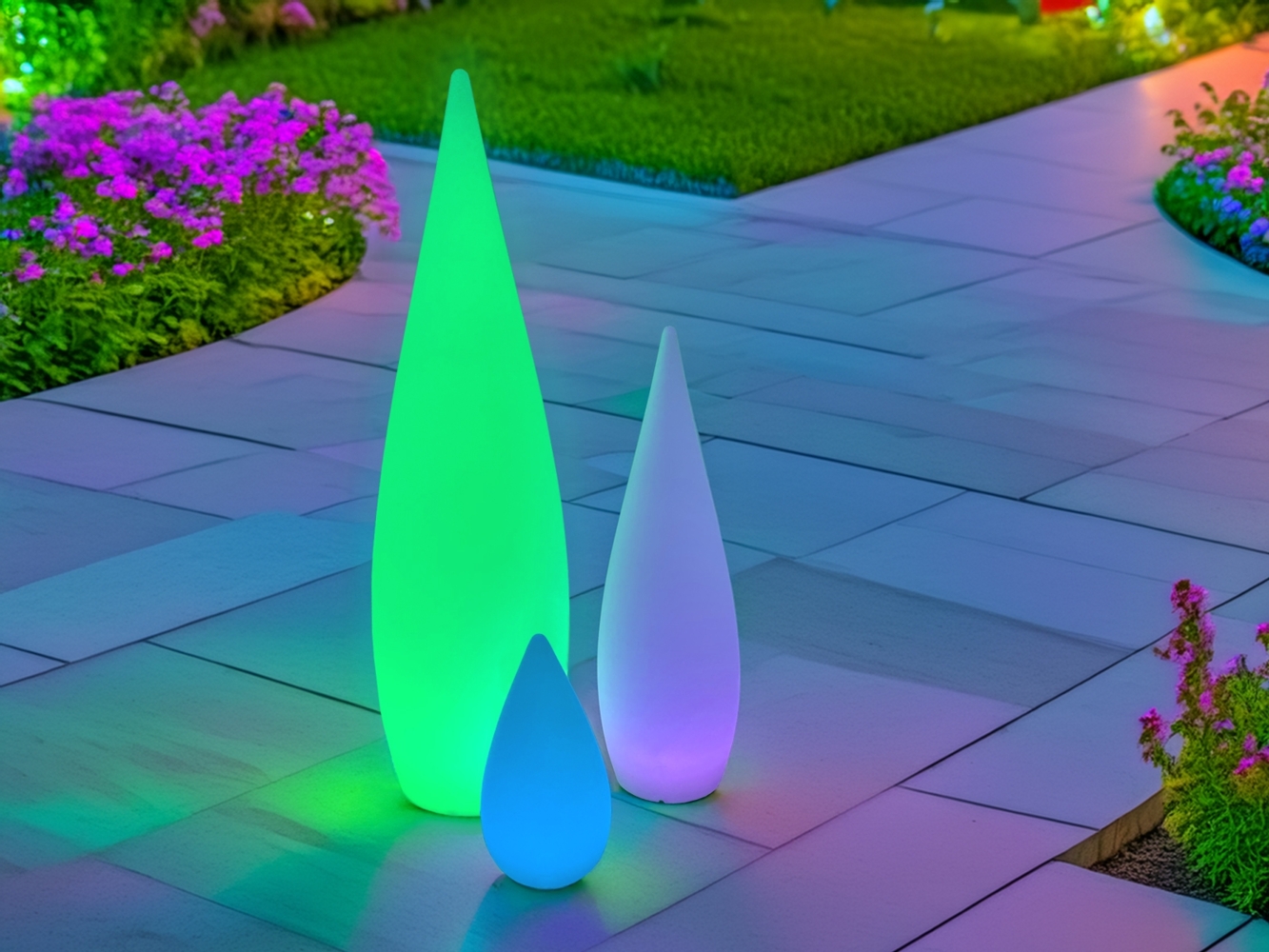 3er SET außergewöhnliche Akku Gartenleuchten mit Farbwechsel für Innen & Außen Bild 1