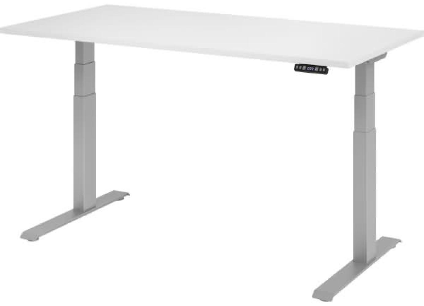 höhenverstellbarer Schreibtisch Basic in Weiß und Silber von Hammerbacher, TÜV/GS-zertifiziert, in 120 cm, 160 cm oder 180 cm Breite - 160 cm breit Bild 1