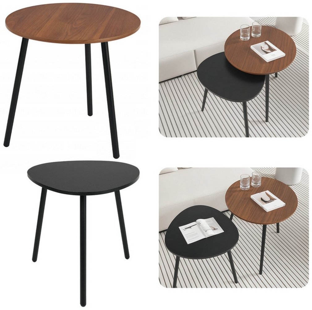 MULISOFT Beistelltisch Sofatisch Couchtisch 2er Set Wohnzimmertisch Satztisch Kaffeetisch (Beistelltisch 2er Set für Wohnzimmer und Schlafzimmer, großer Tisch(45x47cm),Kleiner Tisch(42x40cm), Tisch Wohnzimmer mit Metallgestell Beistelltisch aus MDF Bild 1