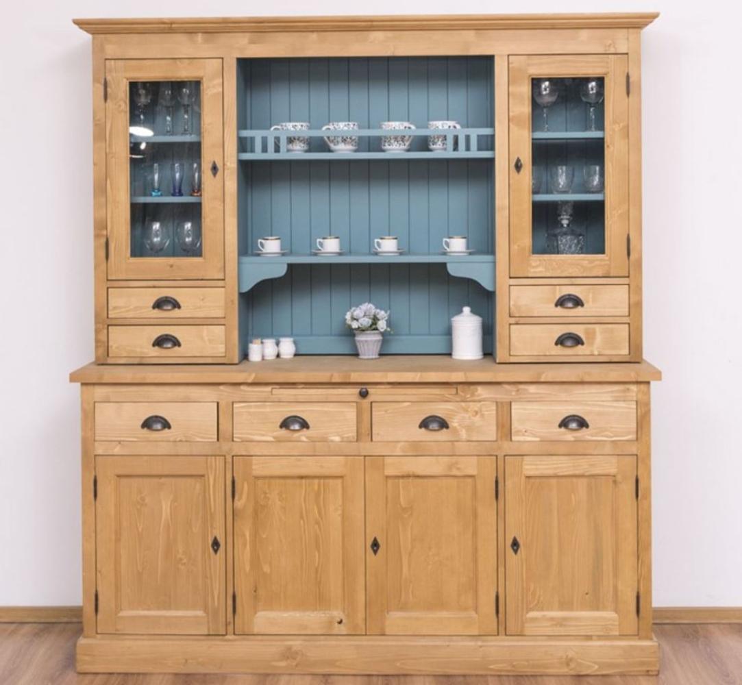 Casa Padrino Landhausstil Küchenschrank Naturfarben / Hellblau 180 x 50 x H. 197 cm - Massivholz Esszimmerschrank - Esszimmermöbel im Landhausstil Bild 1