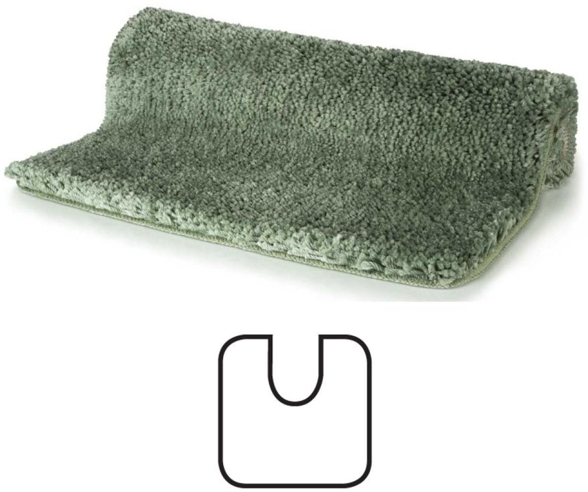 Spirella Badteppich Badematte Duschvorleger Mikrofaser Hochflor | flauschig | rutschhemmend | geeignet für Fußbodenheizung | 55x55 cm mit WC Ausschnitt | Basil Grün Bild 1