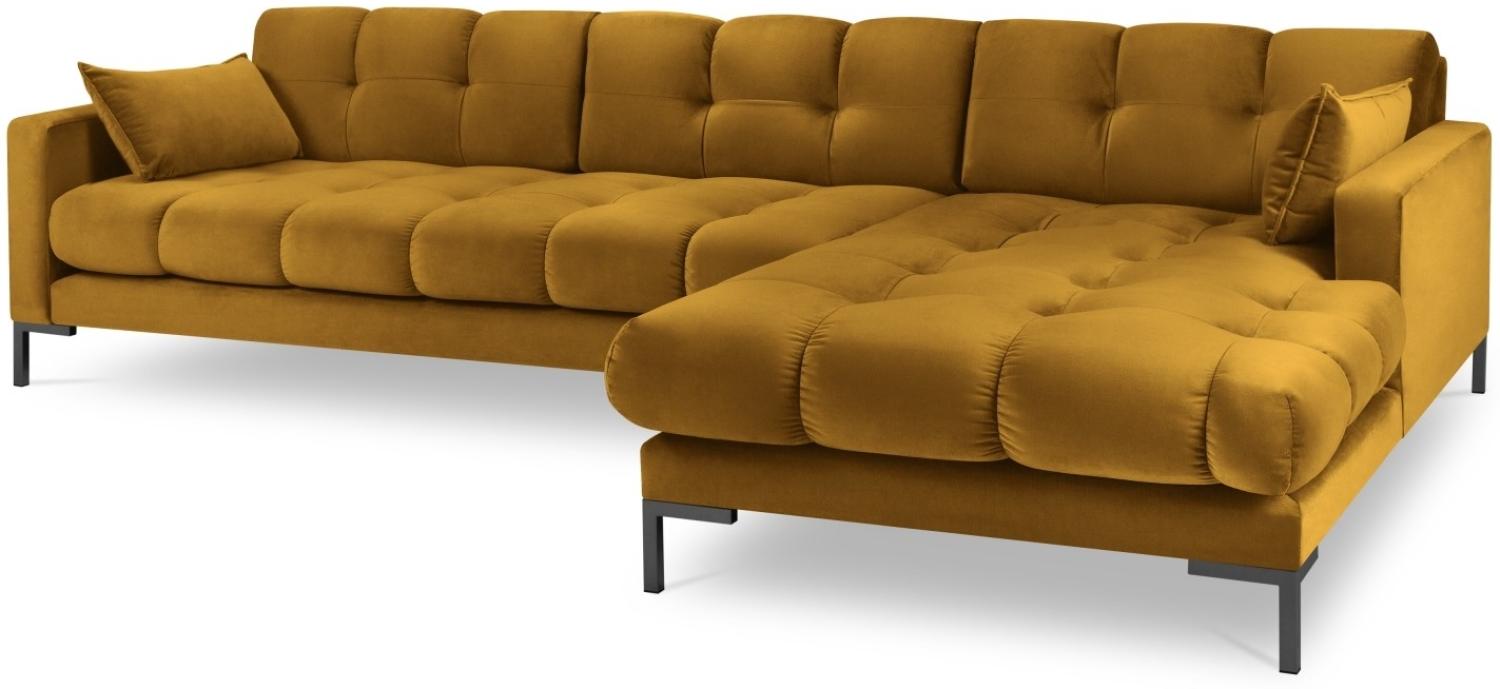 Micadoni 5-Sitzer Samtstoff Ecke rechts Sofa Mamaia | Bezug Yellow | Beinfarbe Black Metal Bild 1