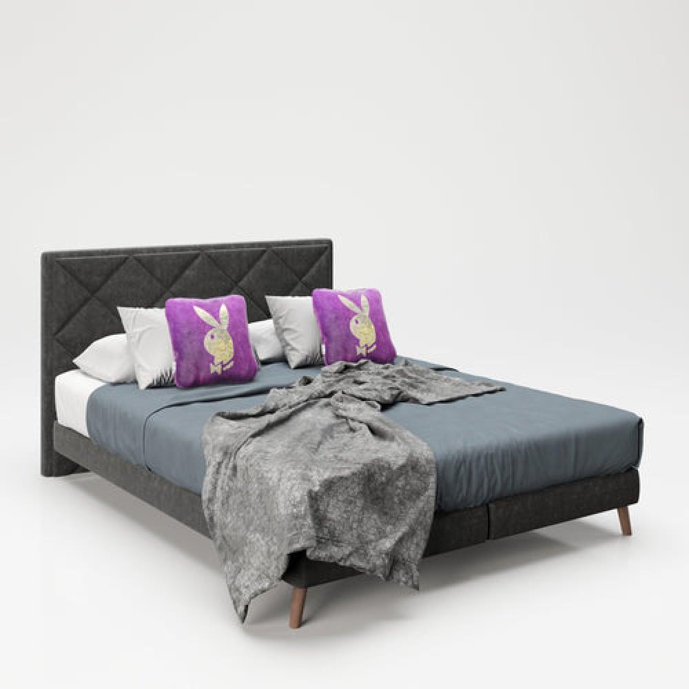 PLAYBOY - Boxspringbett "AUDREY" 140x200, Samtstoffbezug Anthrazit mit Diamond Stitching Bild 1