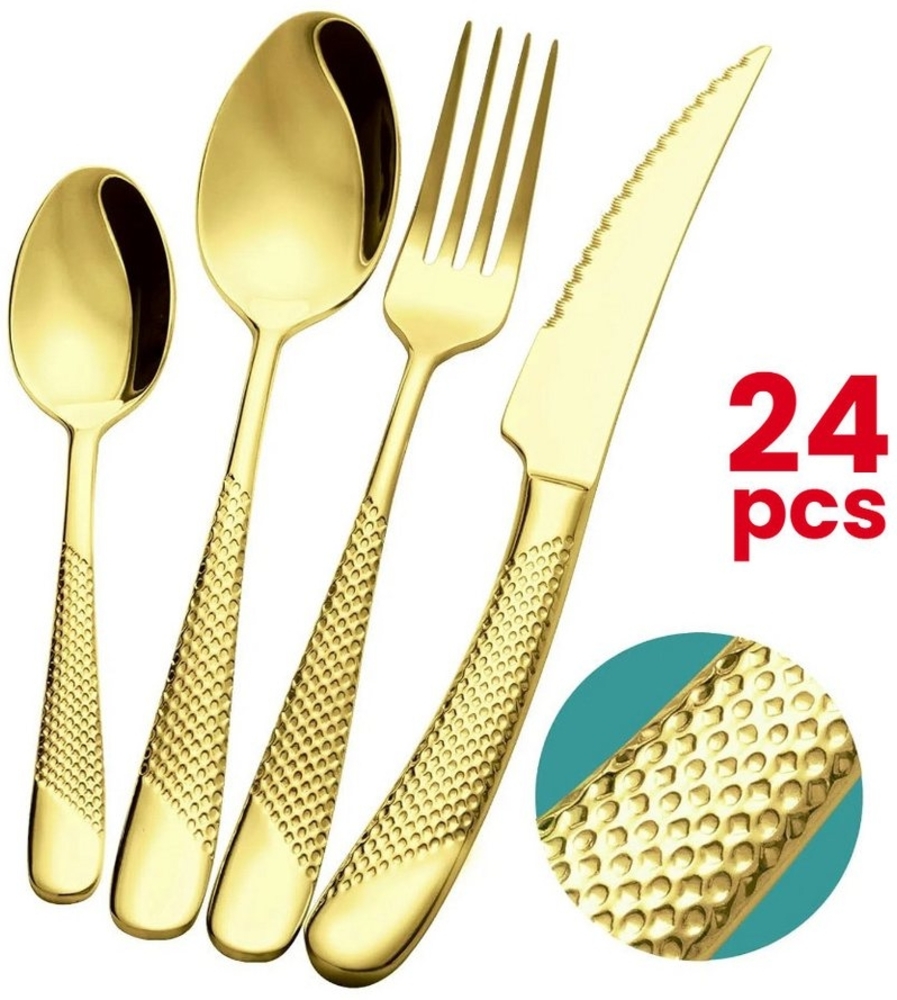 YNOFIT Besteck-Set 24-teiliges Besteckset für 6 Personen, modernes gehämmertes Design, 6 Personen, (24-tlg), Edelstahl, hochglanzpoliert, Messer-, Gabel- und Löffelset Bild 1