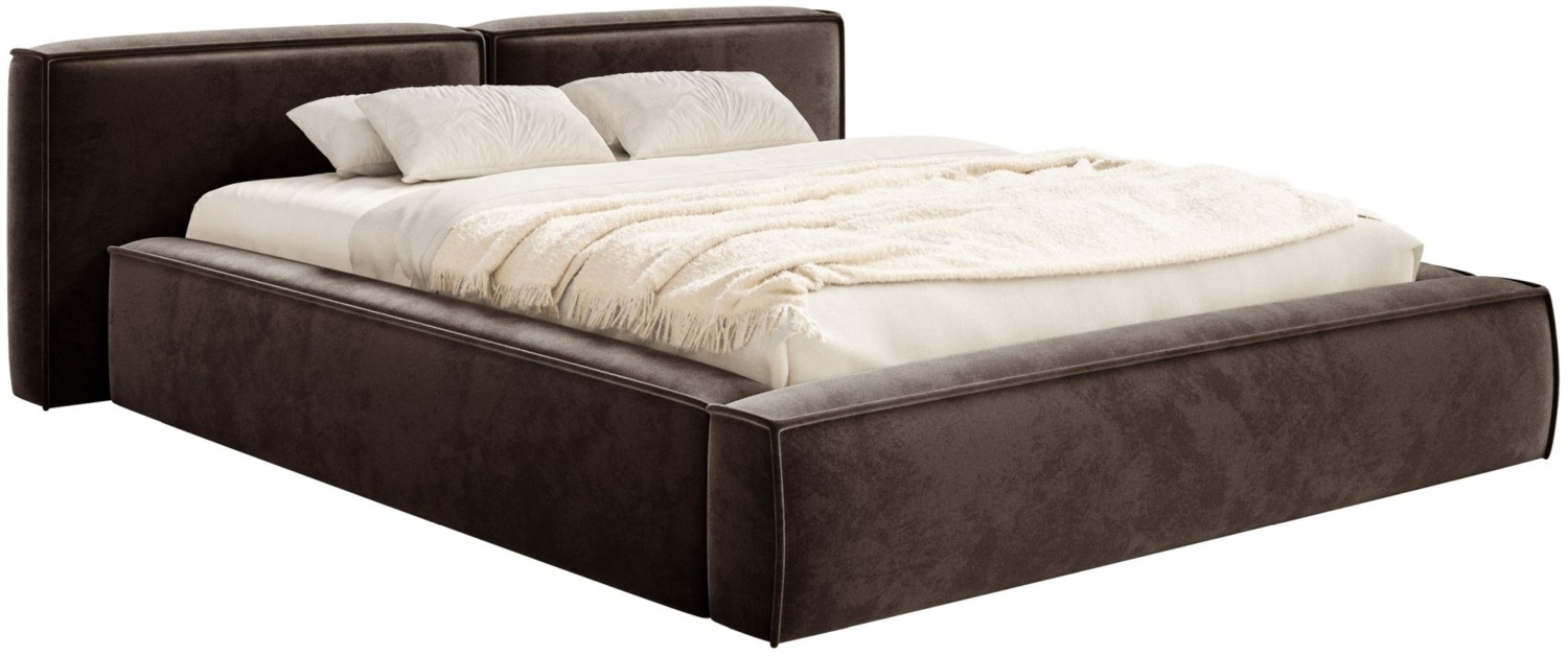 Selsey 'Tilves Low'Polsterbett 200x200 mit Bettkasten und Lattenrost, Velours, braun Bild 1