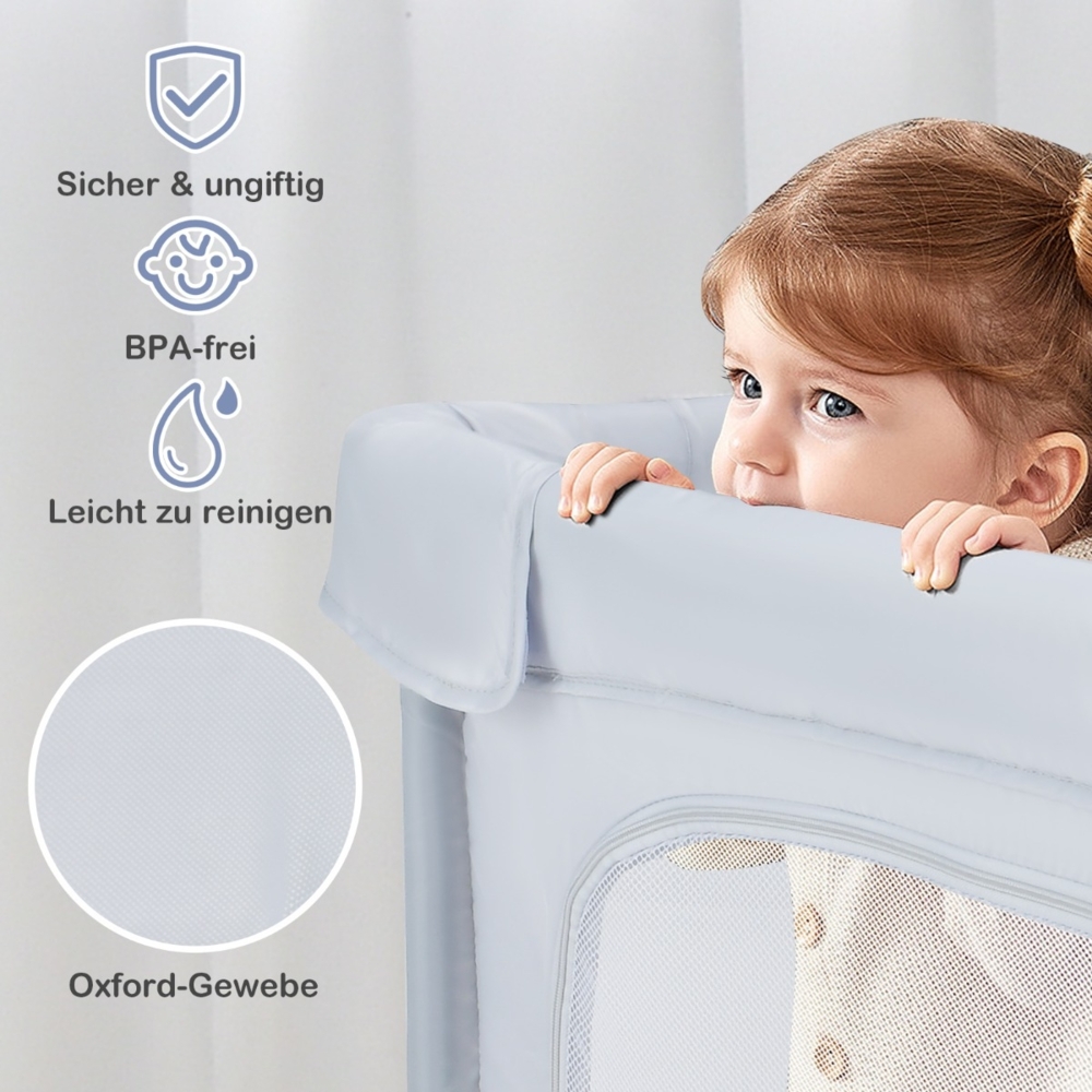 Quadratischer Baby-Laufstall 124 x 124 cm Großer Spielzaun Hellgrau Bild 1