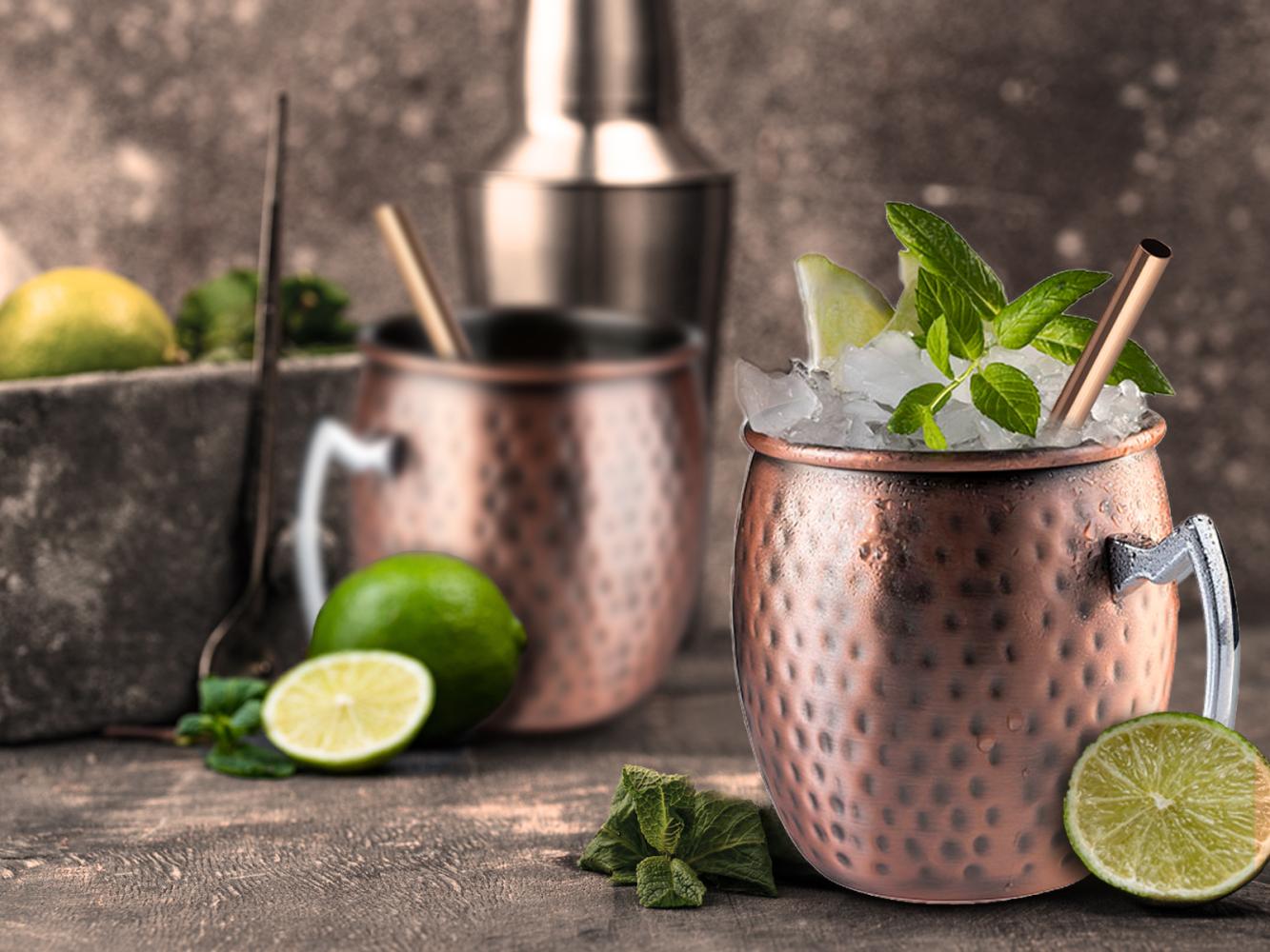 Cocktail-Set MOSCOW MULE 2x Becher, Kupfer antik inkl. Strohhalme Bild 1