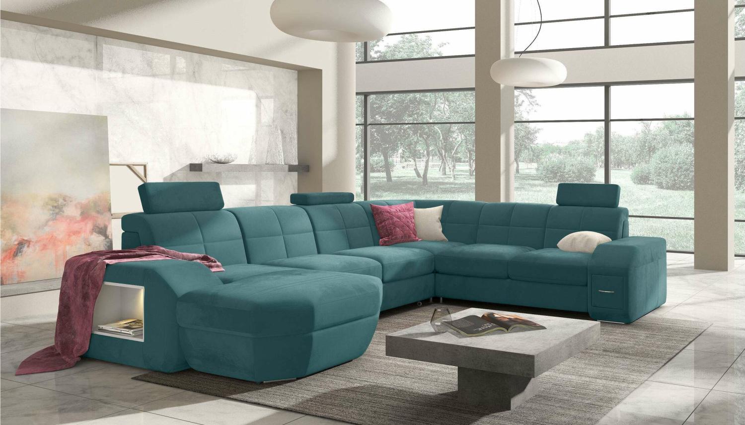 Stylefy Bruna Ecksofa Türkis Links Velours Bild 1