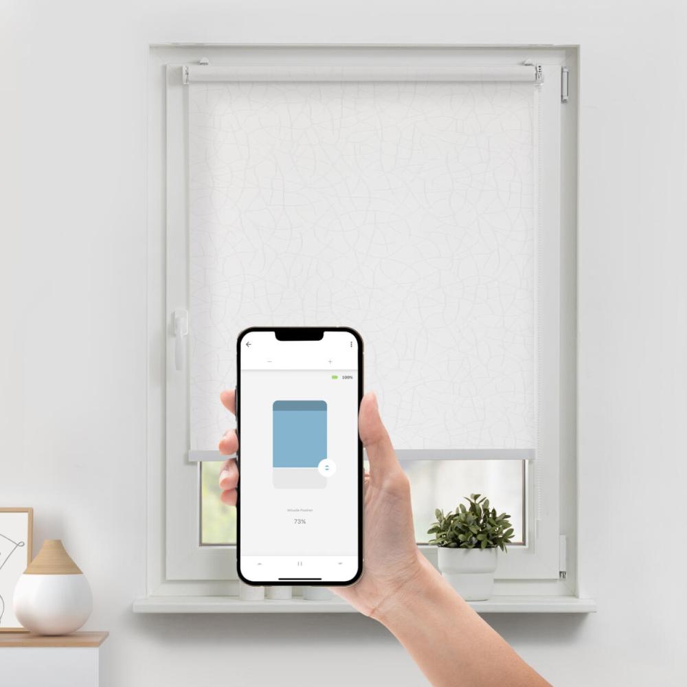 Lichtblick Sonnenschutzsysteme GmbH Bluetooth-Rollo Portofino 60 cm x 190 cm (BxL) white lines Tageslicht mit edlem Musterstoff; Klemm- und schraubbar; Motor per App oder manuell steuerbar Bild 1