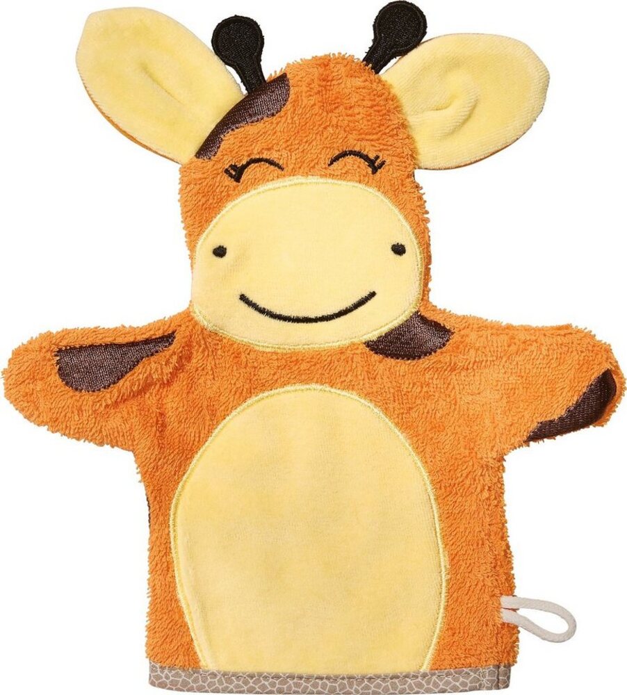 Erwin Müller Waschhandschuh Kinder-Waschhandschuh 2-in-1 "Giraffe", (1-St), Walk-Frottier Uni Bild 1