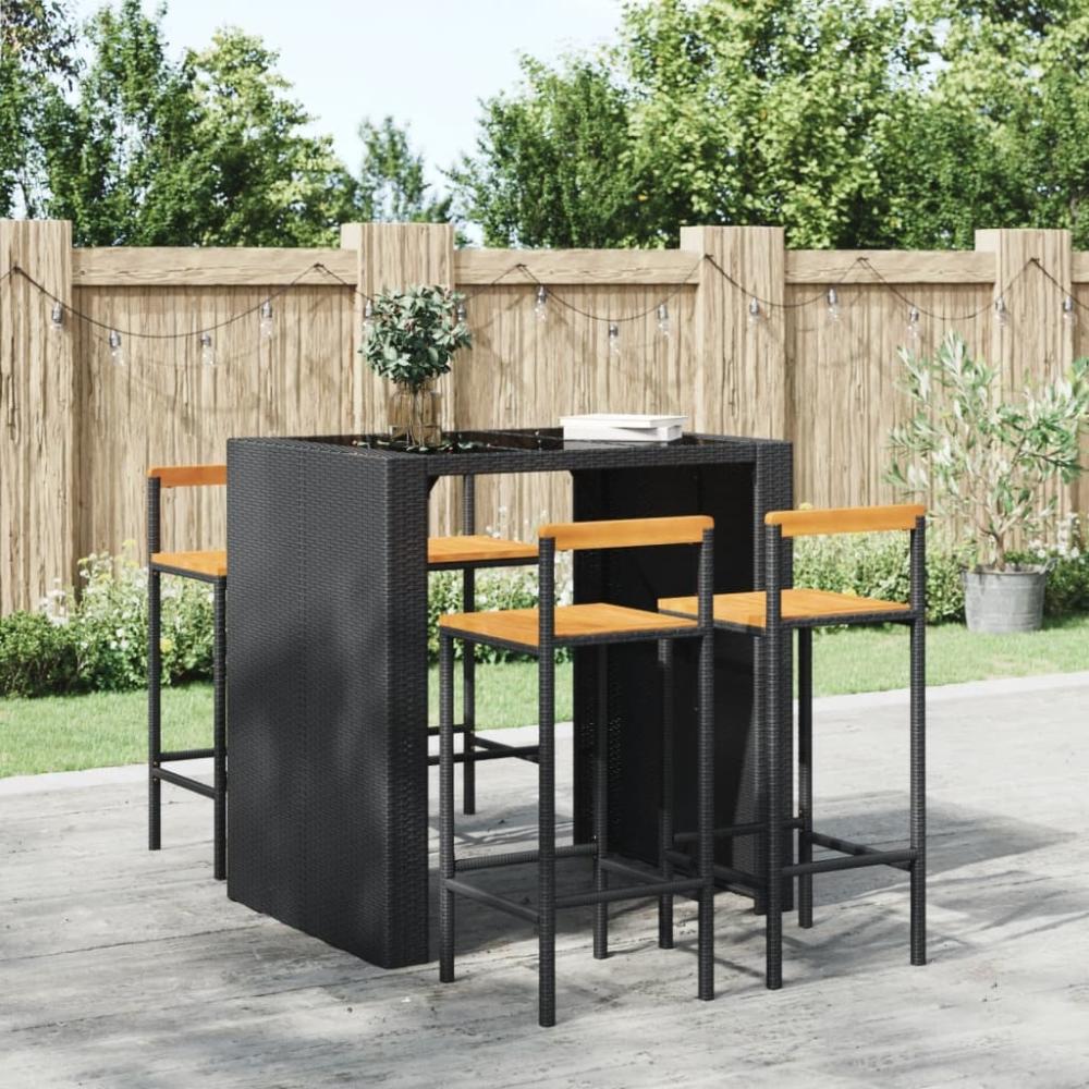 vidaXL Barhocker 4 Stk. Schwarz Poly Rattan und Massivholz Akazie 362608 Bild 1