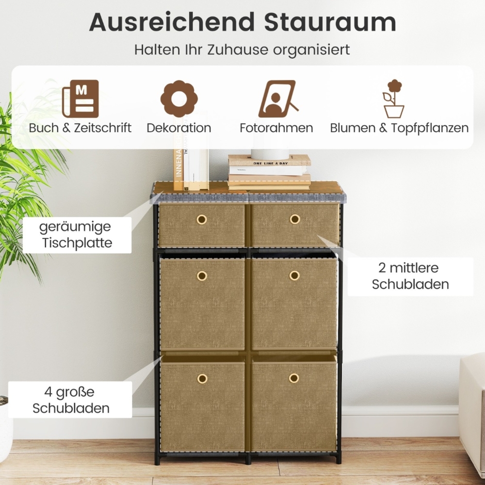 Kommode mit Schubladen Aufbewahrungstisch mit Metallrahmen und klappbaren Stoffbehältern Grau Bild 1