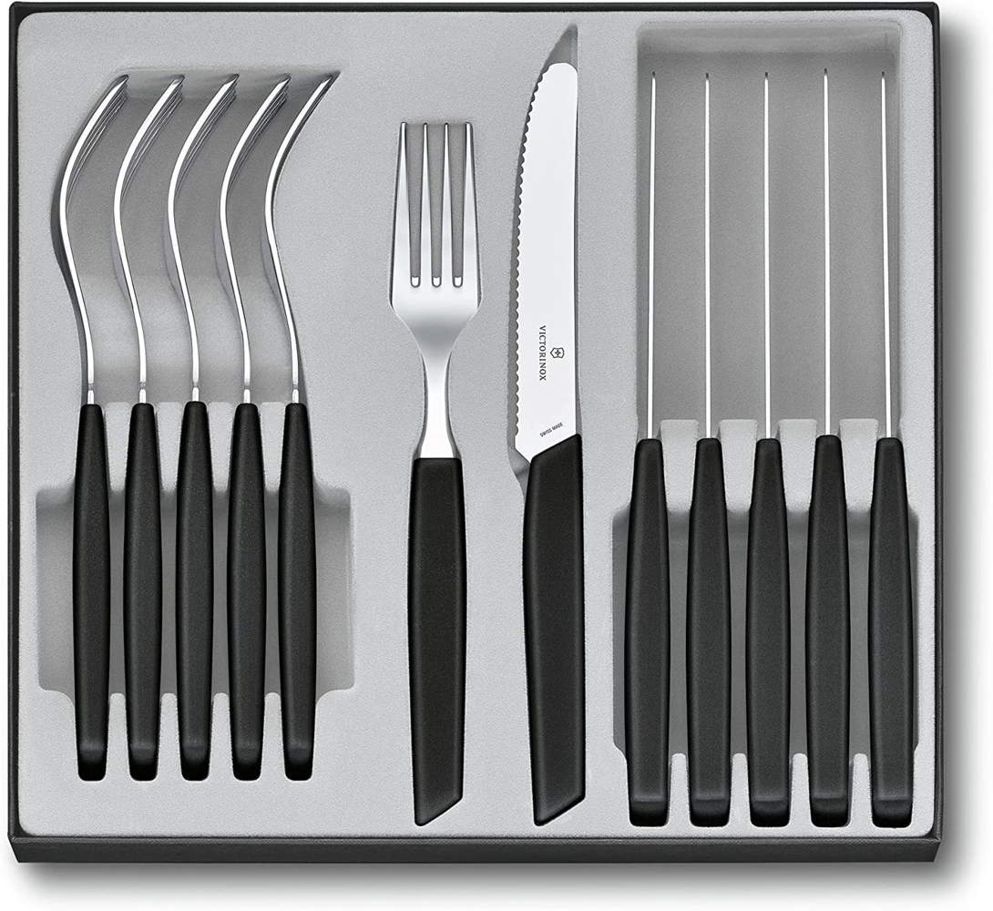 Victorinox Swiss Modern Besteck-Set für 6 Personen, 12-teilig, inkl. scharfe Messer mit Wellenschliff, Kunststoffgriffe, Schwarz Bild 1
