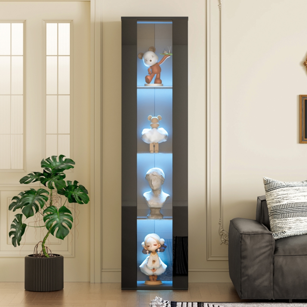 Multifunktionale Vitrine, Glastrennwand, LED-Farbwechsellicht, Fernbedienung/App-Einstellung, Acrylplatte, schlichtes Design, Schwarz, 40 x 29 x 170 cm Bild 1