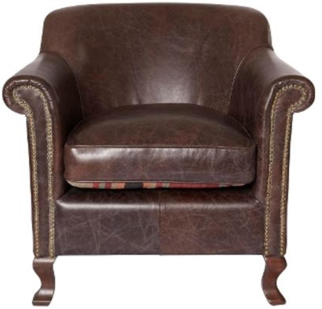 Casa Padrino Luxus Leder Sessel Dunkelbraun 88 x 81 x H. 79 cm - Echtleder Möbel Bild 1