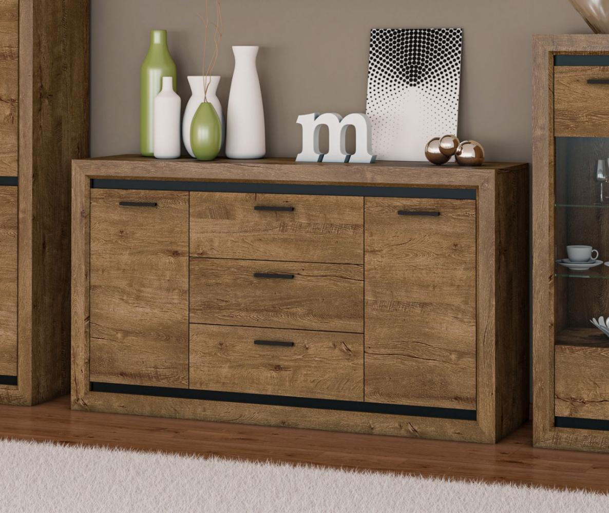 Sideboard "Baltica" Kommode 165cm Lefkas Eiche schwarz MDF Bild 1