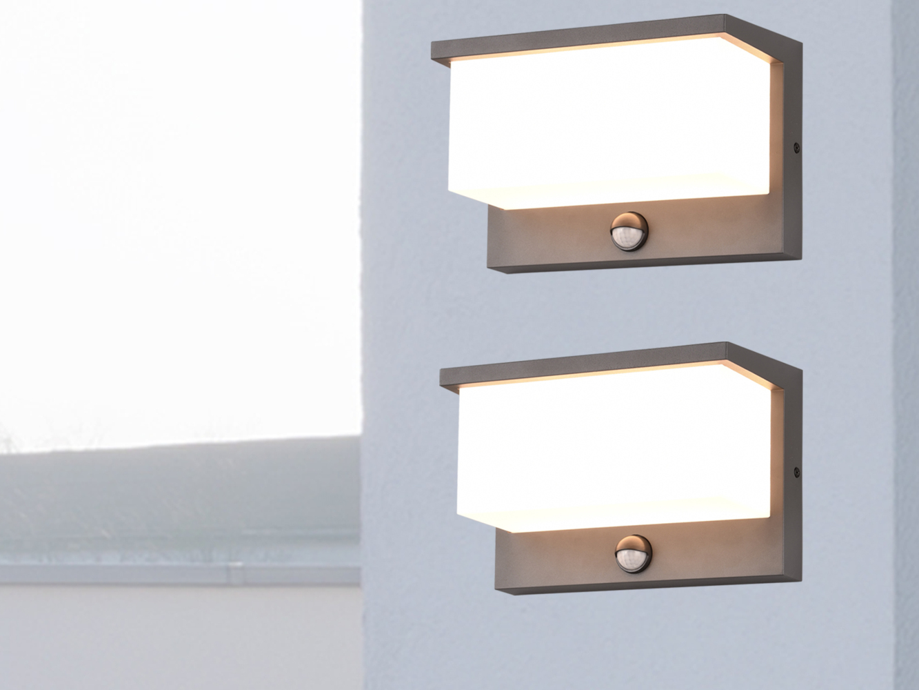 LED Außenwandleuchte 2er SET mit Bewegungsmelder, Breite 23cm Bild 1