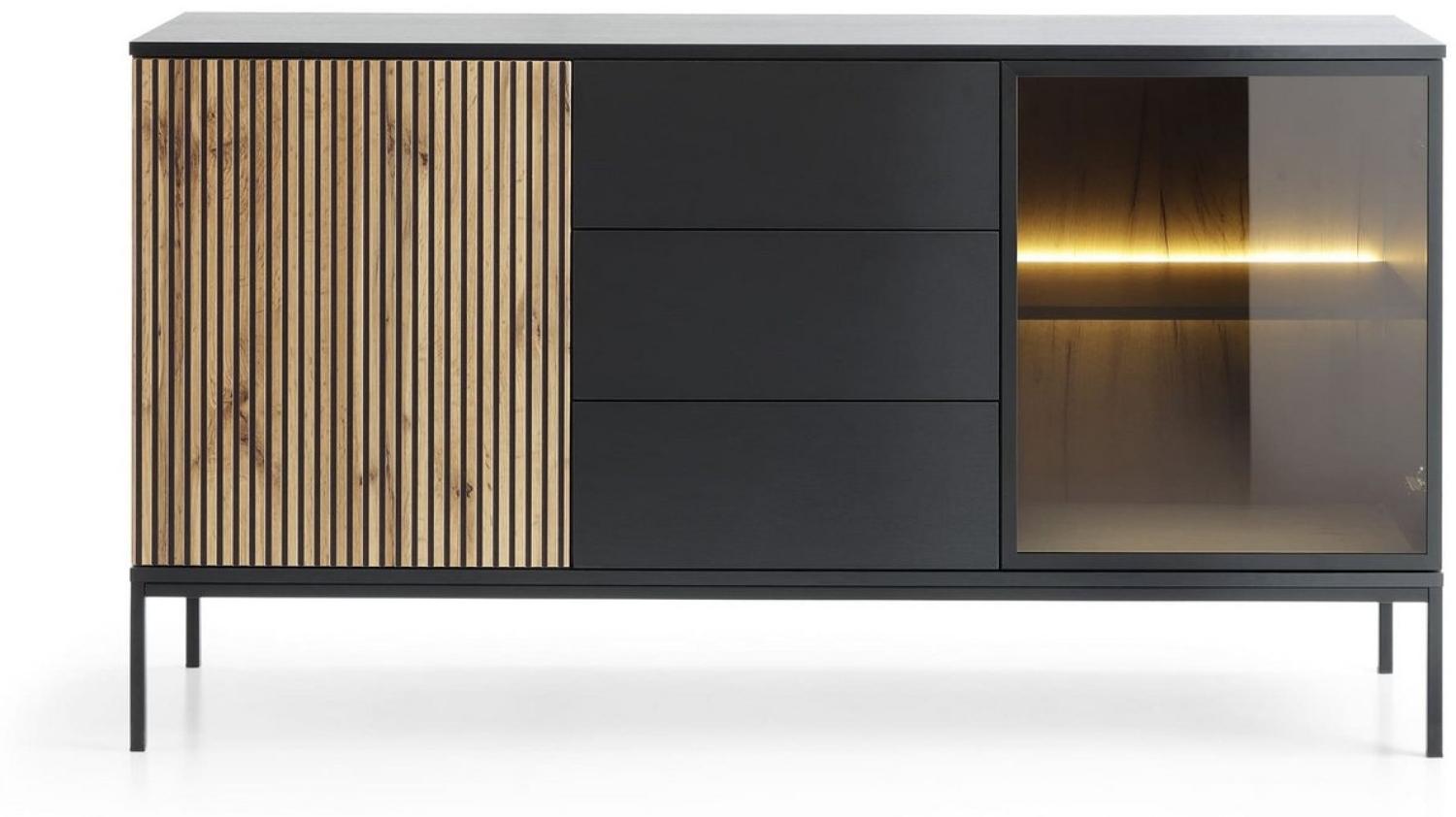 MOEBLO Kommode Sentino SSZ154 LED (Sideboard Wohnzimmer Kommode Schlafzimmer Komodenschrank Highboard, mit gefräster Front und LED-Beleuchtung), (HxBxT):83x154x39 cm Bild 1