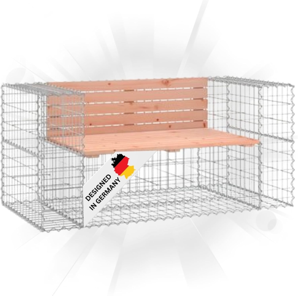 DELUKE® Gartenbank Gabionen INO aus Stahl 143x71x65,5cm Massivholz Douglasie Gabionenbank Gartenbank mit Sitzfläche aus Gabionen Steinkorb Gabionengitter Ziergabione Drahtkorb befüllbar Bild 1