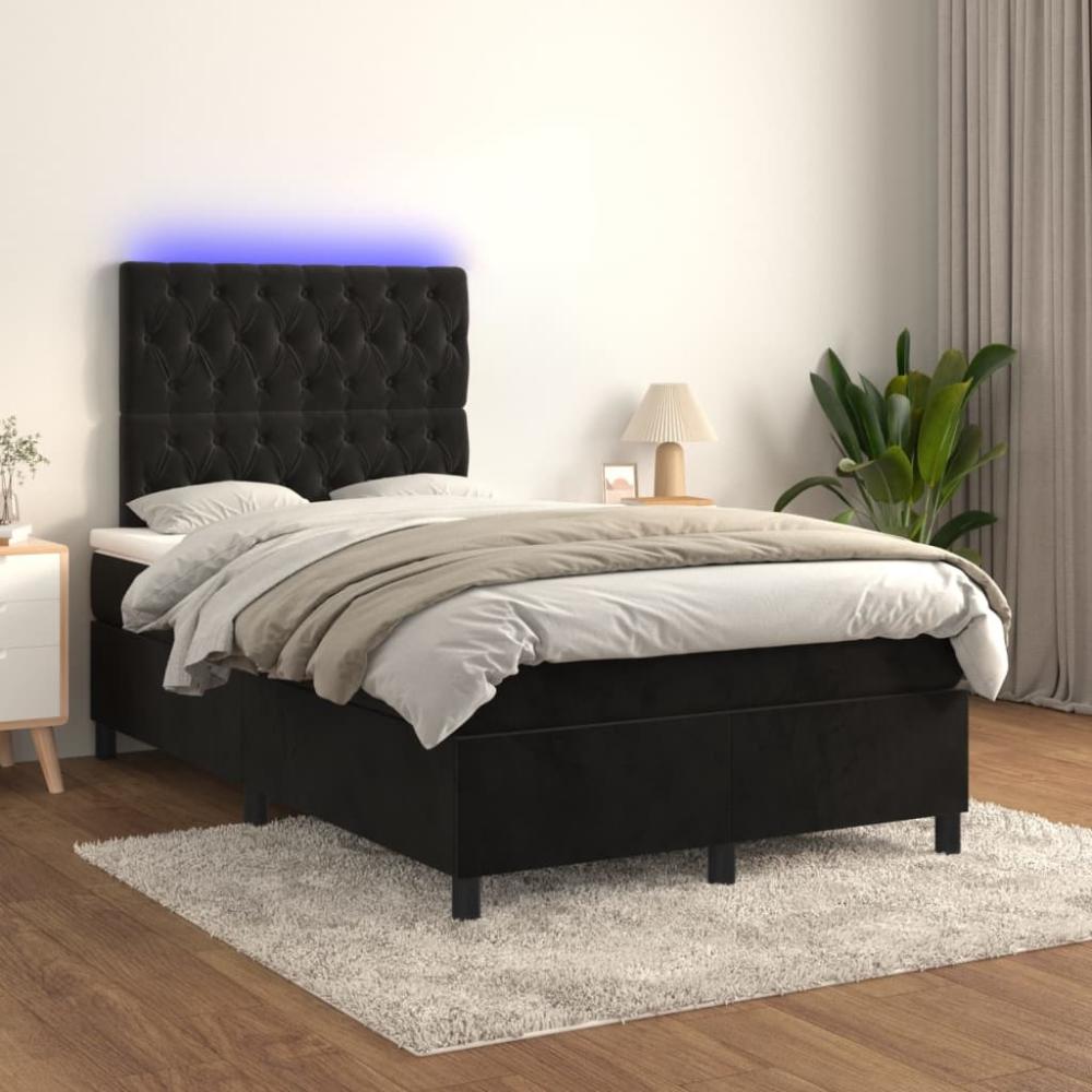 vidaXL Boxspringbett mit Matratze & LED Schwarz 120x200 cm Samt, Härtegrad: H2 [3136295] Bild 1