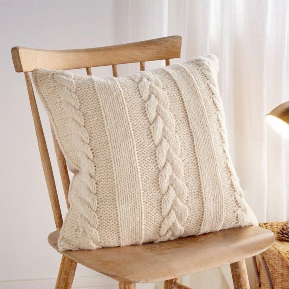 Home-trends24. de Kissenhülle Strickmuster Beige Kissenbezug Deko Kissen 45 x 45 cm Bild 1