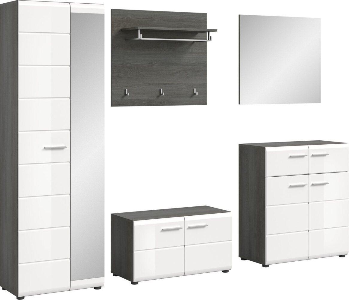 INOSIGN Garderoben-Set Rumba, 5-teilig, Breite 250 cm, Hochglanz Front, bestehend aus:, (5-St), Garderobenschrank, Sitzbank, Garderobenpaneel, Schuhschrank, Spiegel Bild 1