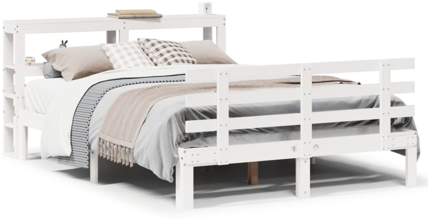 vidaXL Bettgestell mit Kopfteil ohne Matratze Weiß 140x200 cm 3306113 Bild 1