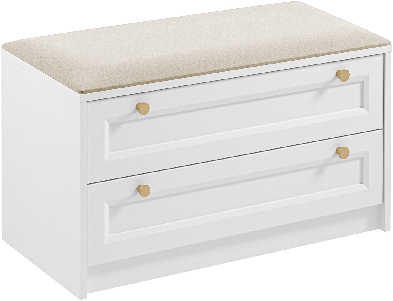 AX LIVING Weiß Sitzbank mit Schubladen Raiane Beige Sitzbank 90 cm Bild 1