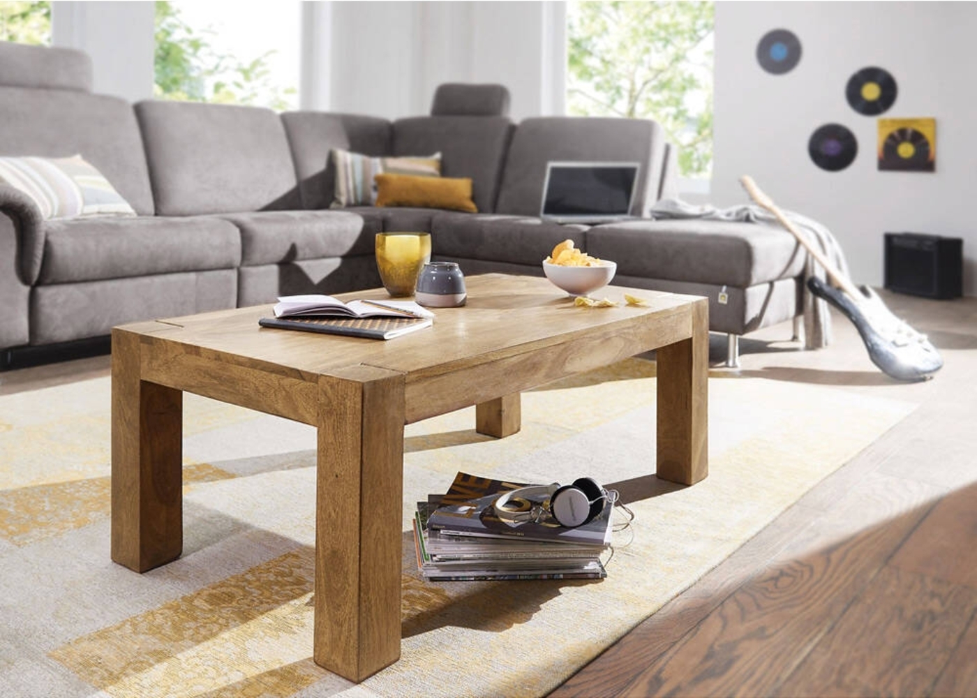 Couchtisch Massiv-Holz Akazie 110cm, Natur, Landhaus-Stil B/H/T ca. 110/40/60cm Bild 1