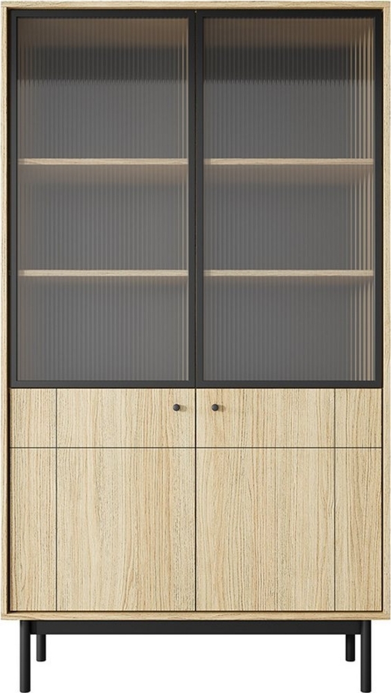 Lomadox Vitrine JANTAR-160 in Eiche, schwarzen Holzfüßen, gefräste Front, 103,5 cm breit Bild 1
